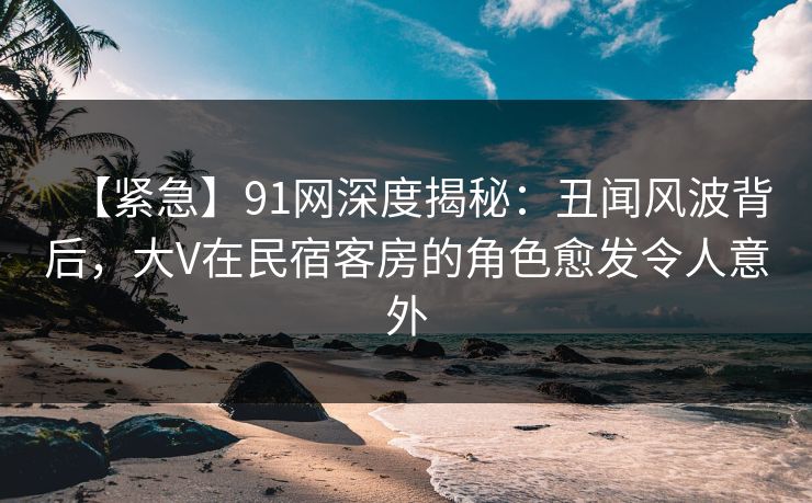 【紧急】91网深度揭秘：丑闻风波背后，大V在民宿客房的角色愈发令人意外